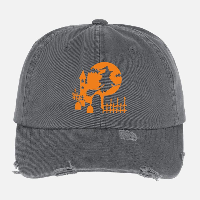 Halloween - Sorcière Cimetière - Orange Casquette vintage effet usé Flexfit