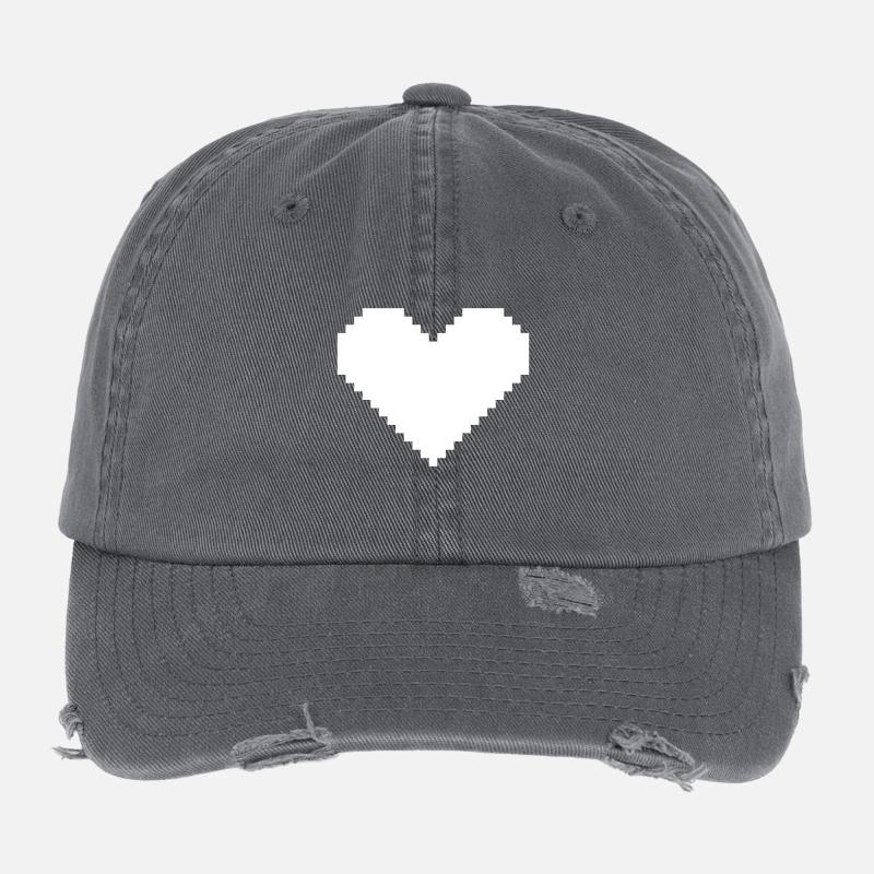 Pixel coeur blanc Casquette vintage effet usé Flexfit