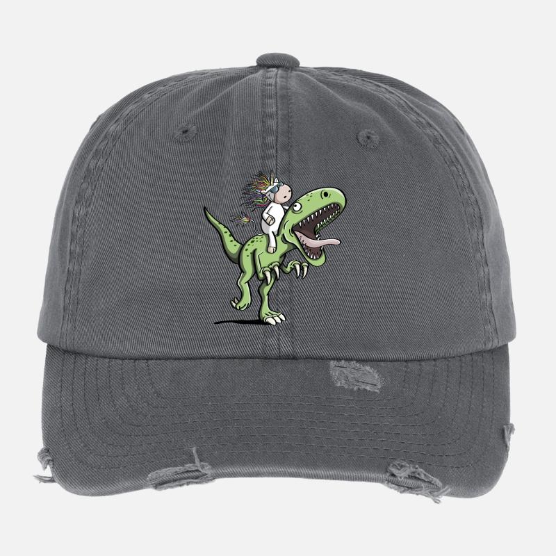 Einhorn reitet einen T-Rex Dinosaurier - Comic Flexfit Vintage Destroyed Cap