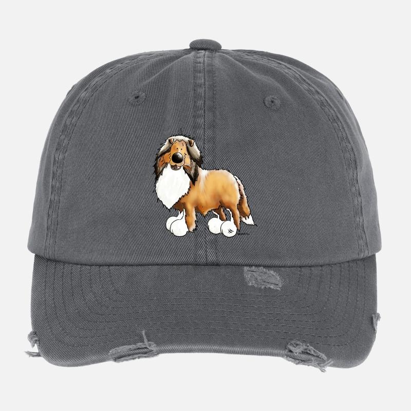 Collie Rough - Chien Casquette vintage effet usé Flexfit