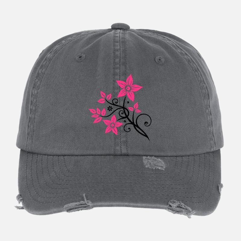 Belle fleurs en filigrane. Élément floral. Casquette vintage effet usé Flexfit