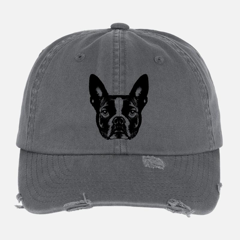 Boston Terrier / Portrait / Face Flexfit Vintage Destroyed Cap