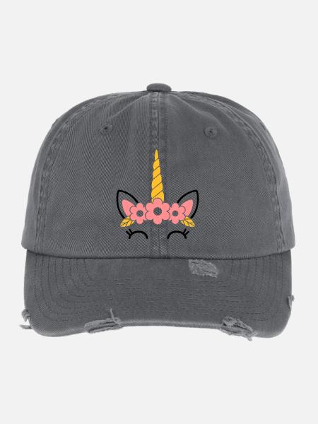 Queen of Flowers: The Majestic Unicorn - Flexfit Vintage Destroyed Cap - dark grey - Front