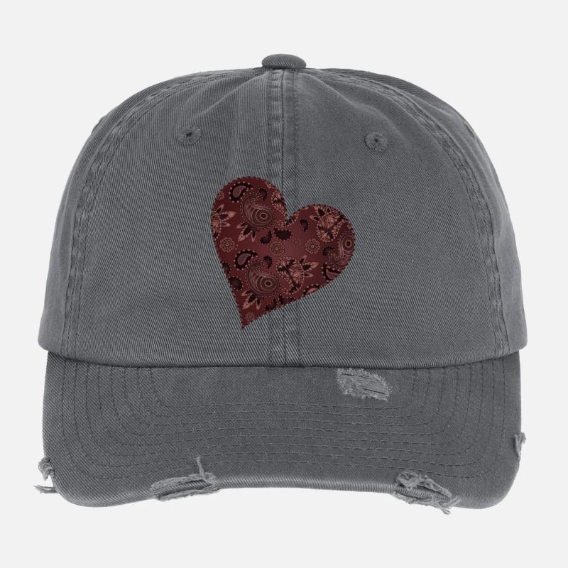 Cœur rouge foncé dans le style paisley pattern Casquette vintage effet usé Flexfit