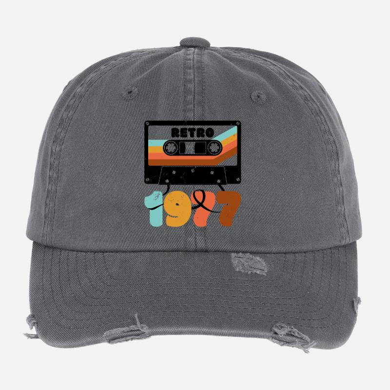 1977 Cassette de musique rétro Casquette vintage effet usé Flexfit