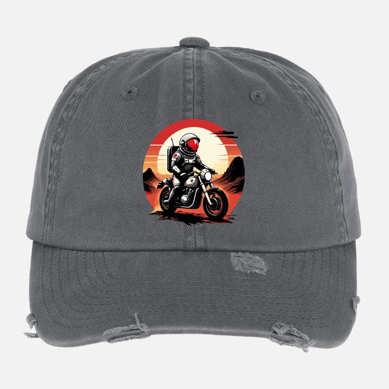 Astronaute faisant la course sur Mars à moto Casquette vintage effet usé Flexfit