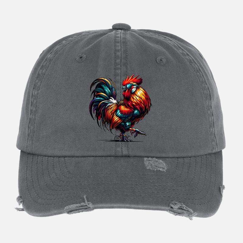 cooler Hahn in bunten Farben mit Sonnenbrille Flexfit Vintage Destroyed Cap