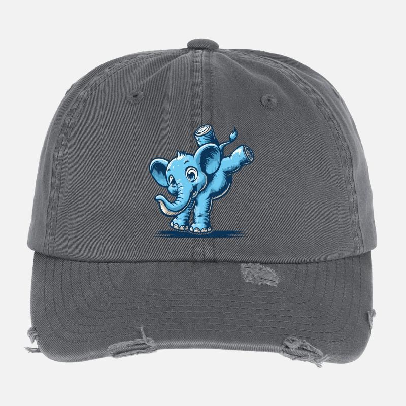 éléphant de dessin animé bleu faisant le poirier Casquette vintage effet usé Flexfit