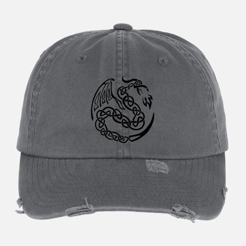 Schwarzer keltischer Drache Flexfit Vintage Destroyed Cap