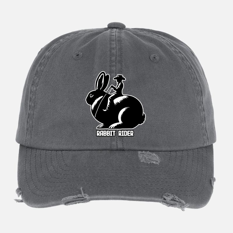 Rabbit Rider (Text hell - mit Kontur, 3-farbig) - Flexfit Vintage Destroyed Cap - Dunkelgrau