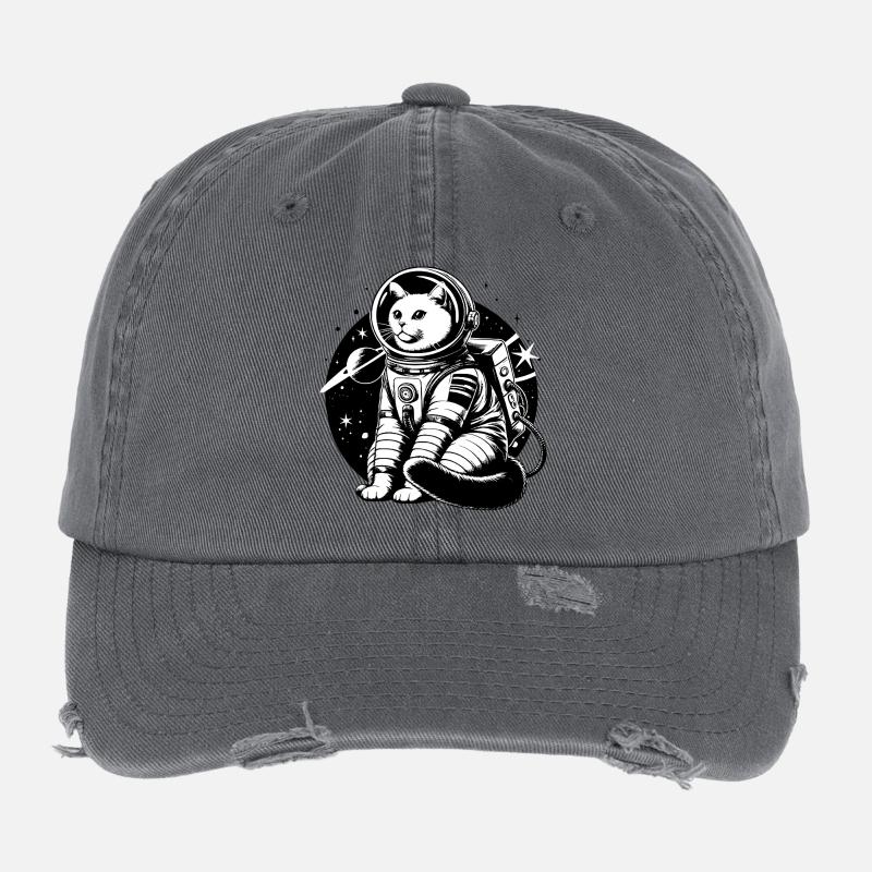 Chat astronaute Casquette vintage effet usé Flexfit
