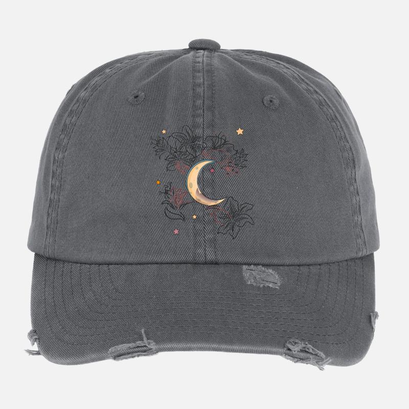 Lune avec des fleurs Casquette vintage effet usé Flexfit