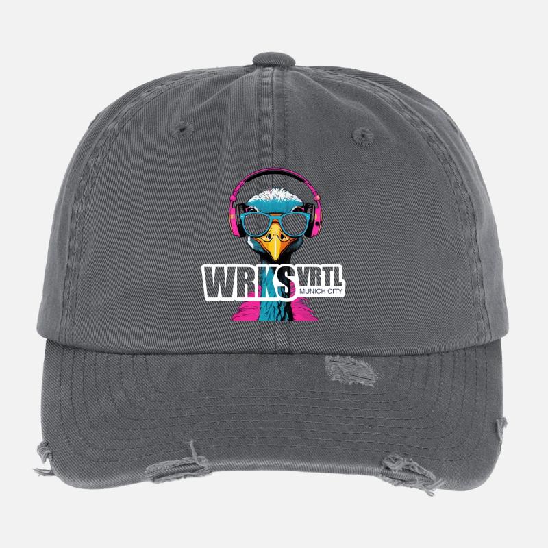 Werksviertel Vogel mit Sonnenbrille und Kopfhörern Flexfit Vintage Destroyed Cap