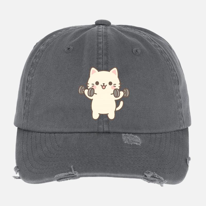 Chaton faisant de la musculation Casquette vintage effet usé Flexfit