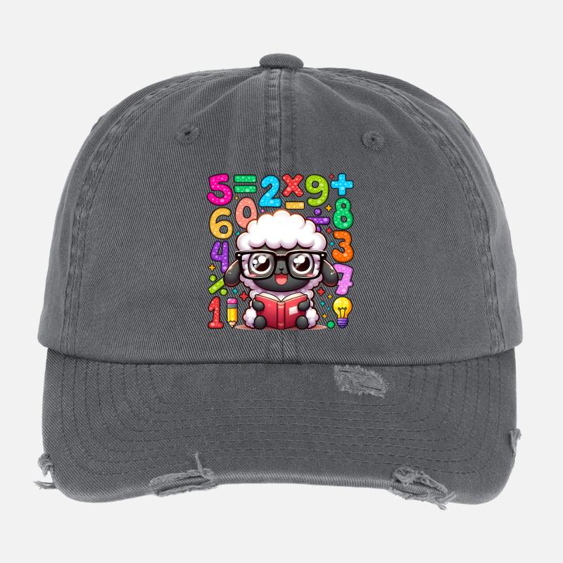 Number Day Math Sheep Reading Glasses Flexfit Vintage Destroyed Cap