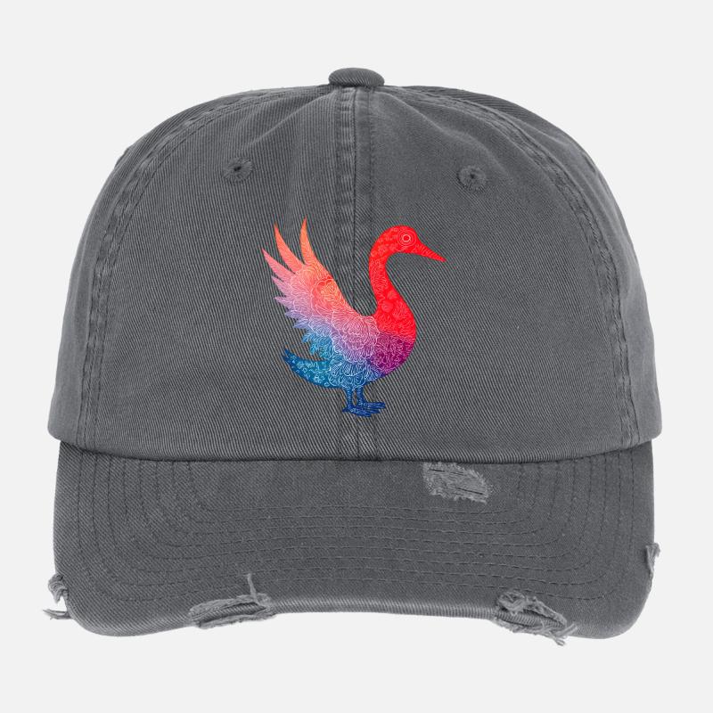 Colorful Flamingo Flower Pattern Flexfit Vintage Destroyed Cap