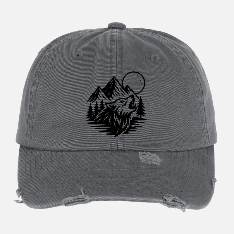 Full Moon Wolf Flexfit Vintage Destroyed Cap