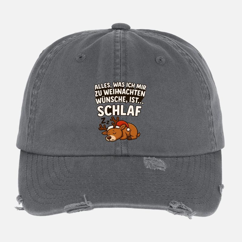 Weihnachten süßes Rentier Schlaf Cartoon Pulli Flexfit Vintage Destroyed Cap