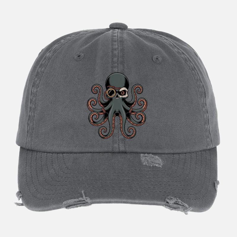 Octopus in steampunk style with monocle Flexfit Vintage Destroyed Cap