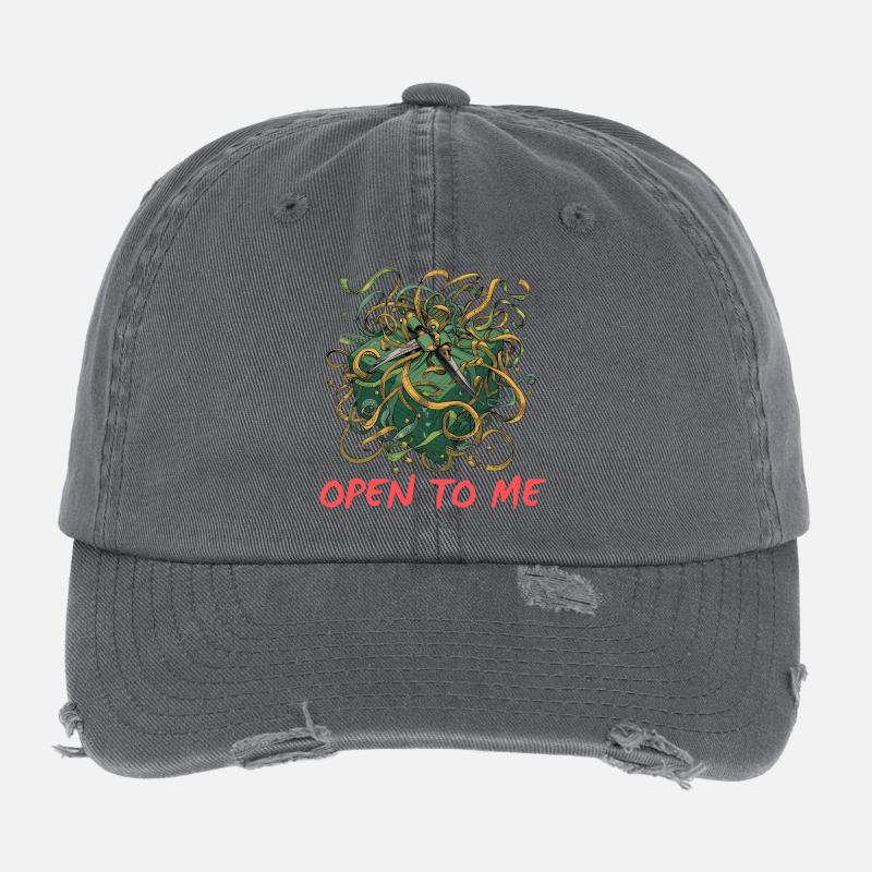 Grüne Brustbänder und Scheren Flexfit Vintage Destroyed Cap