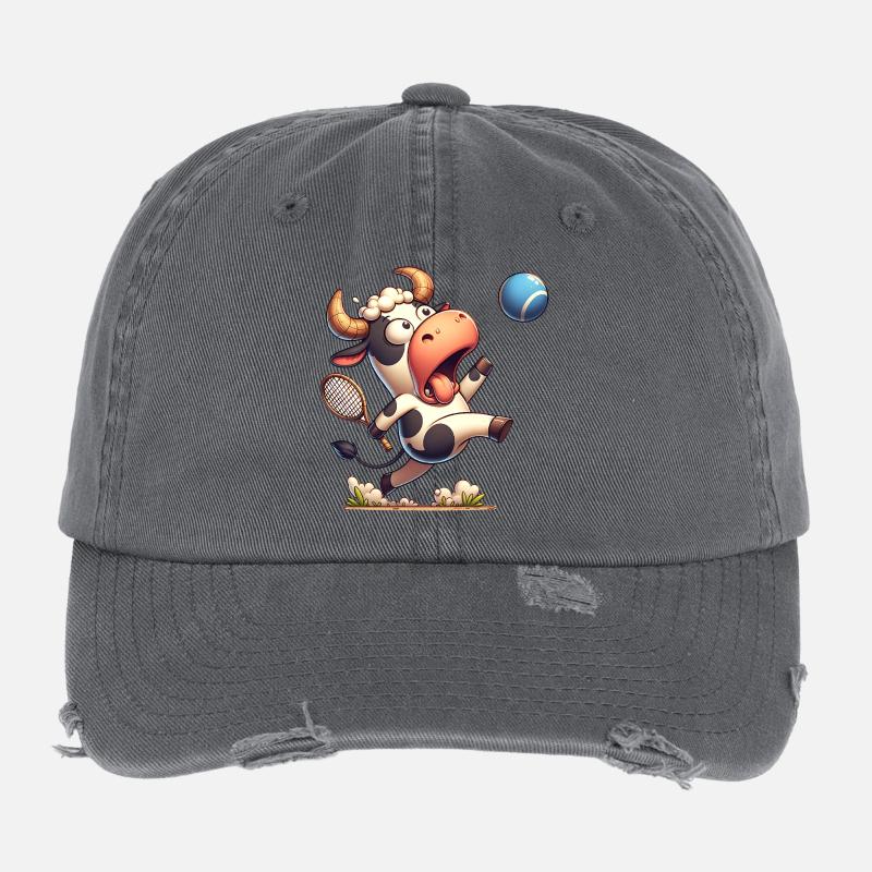 Drôle de vache de tennis avec raquette et balle Casquette vintage effet usé Flexfit
