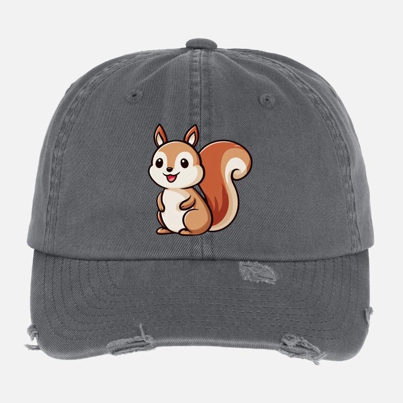 Whimsical Squirrel Charm Flexfit Vintage Destroyed Cap