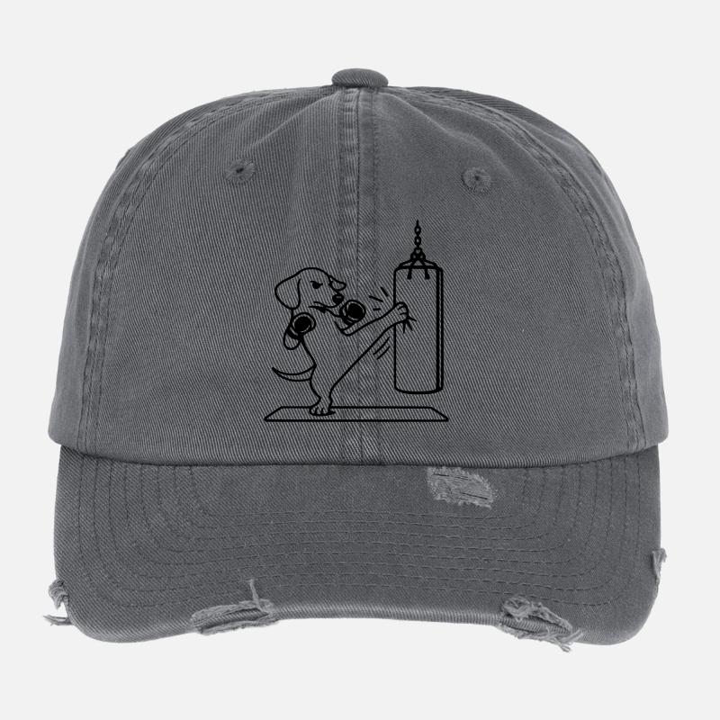 Kickboxing Boxing Dog Dachshund Flexfit Vintage Destroyed Cap