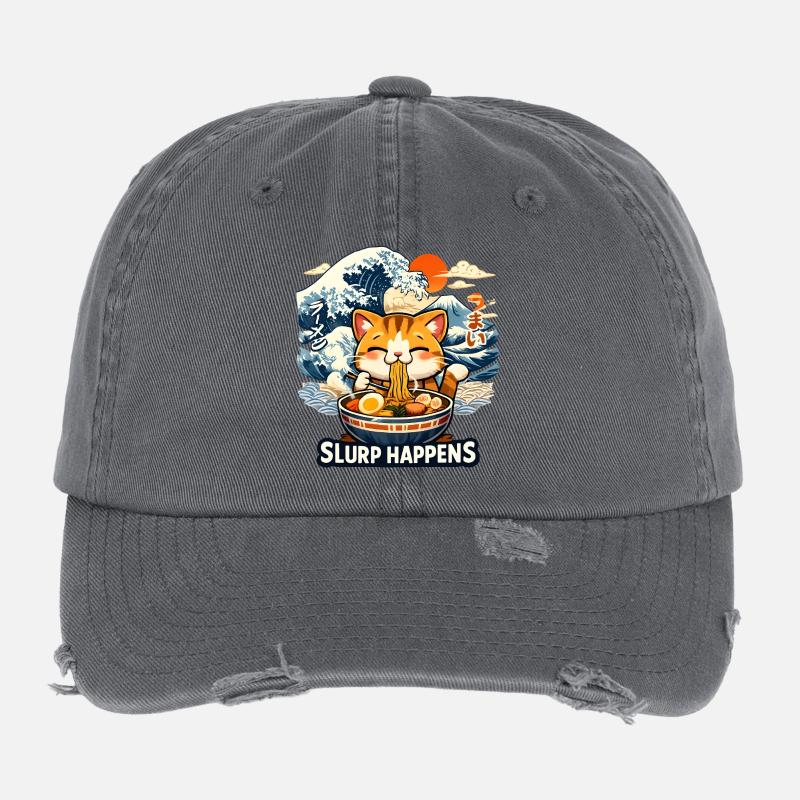 Ramen Neko Great Wave Flexfit Vintage Destroyed Cap