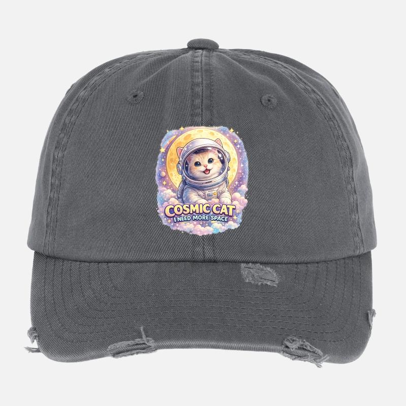 Cosmic Cat - Chat mignon dans l’espace Casquette vintage effet usé Flexfit