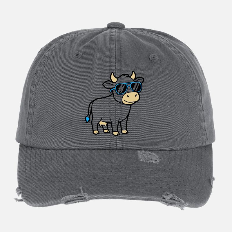 Cool Cow Sunglasses Casual Vector Flexfit Vintage Destroyed Cap