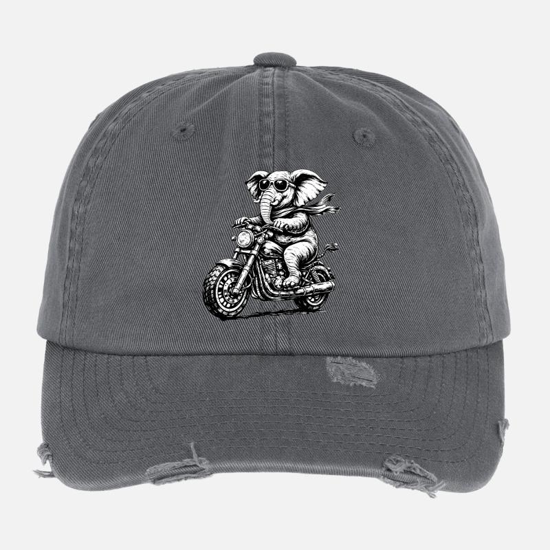 Elefant auf Motorrad mit Stil Flexfit Vintage Destroyed Cap