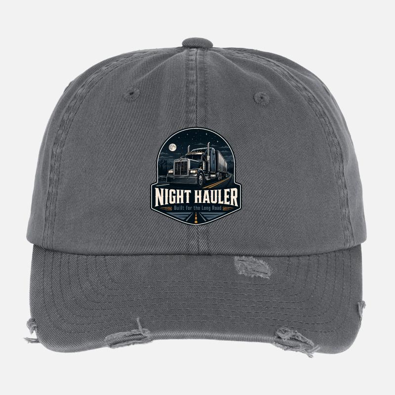 NIGHT HAULER Fernfahrer Nachtfahrt Flexfit Vintage Destroyed Cap