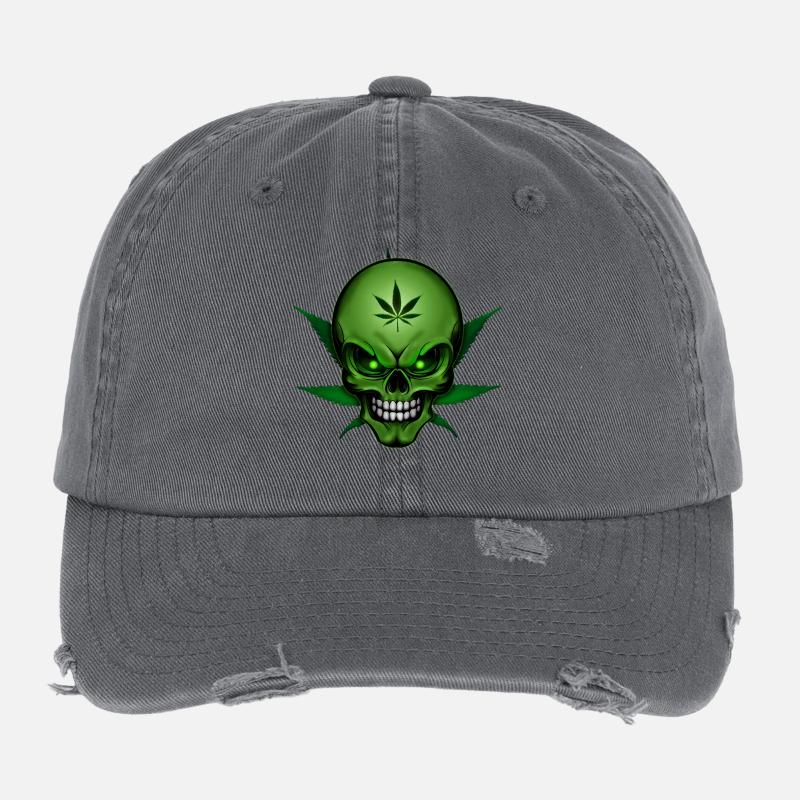 Hemp Skullhead 001 AllroundDesigns Flexfit Vintage Destroyed Cap