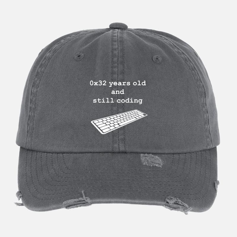 50th birthday: 0x32 years old and still coding Flexfit Vintage Destroyed Cap