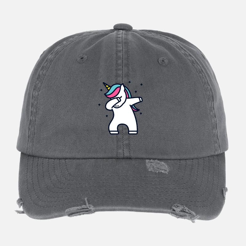 Unicorn Dab Dabbing Unicorn Gift Flexfit Vintage Destroyed Cap
