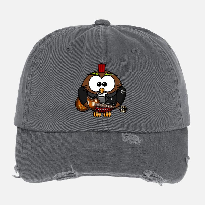Owl as punk with guitar. Gift Flexfit Vintage Destroyed Cap