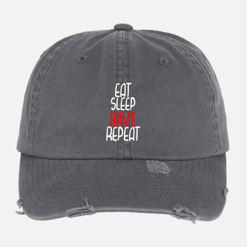 Eat Sleep rave repeat Flexfit Vintage Destroyed Cap