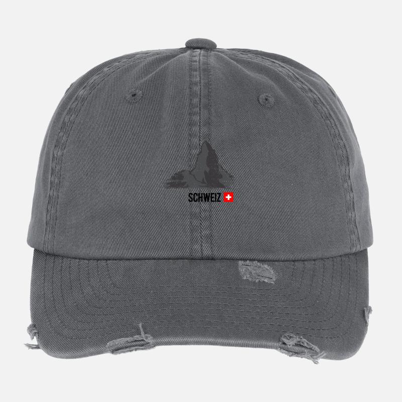 Schweiz - "Berge" - Flexfit Vintage Destroyed Cap - Dunkelgrau