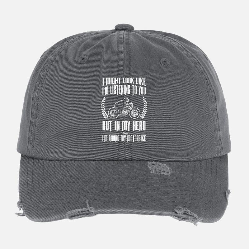 Lustiger Motorradfahrer mit Spruch Flexfit Vintage Destroyed Cap