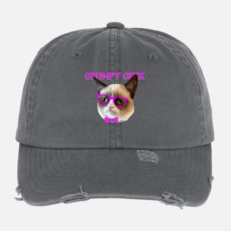 Grincheux mignon Chat Geek cadeau Casquette vintage effet usé Flexfit