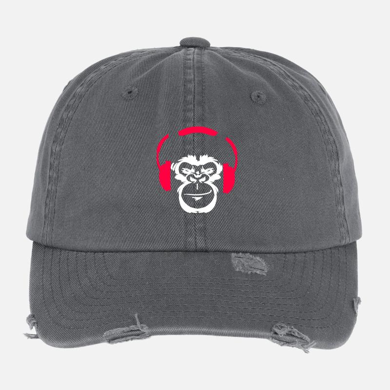 Techno Affe Gorilla Musik Kopfhörer Flexfit Vintage Destroyed Cap