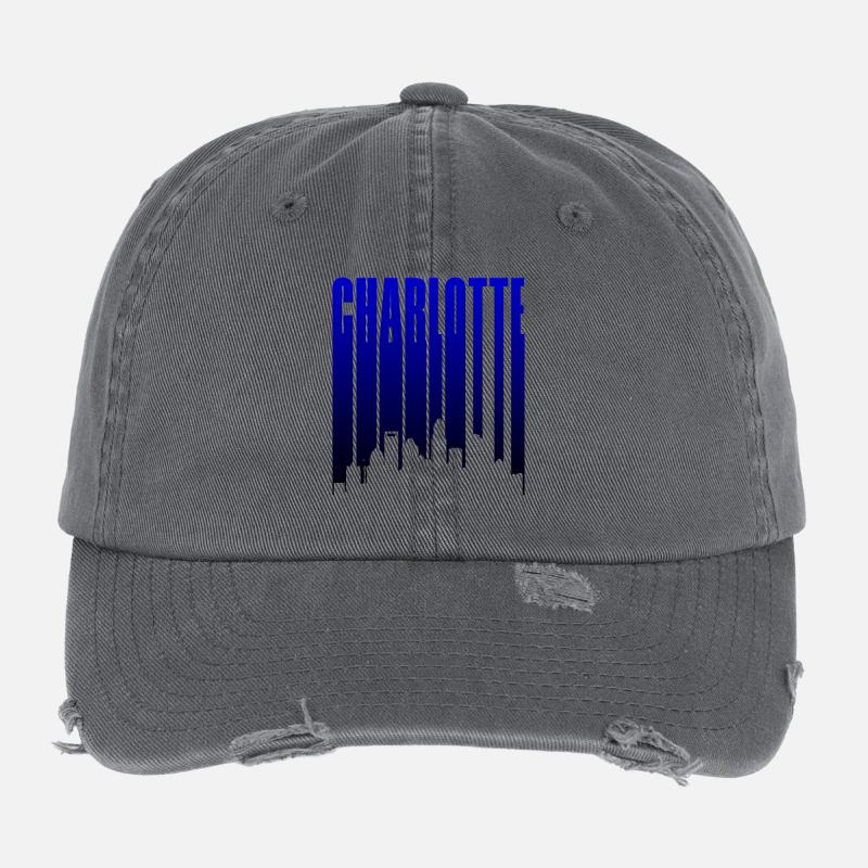 Charlotte Skyline Blue Gradient Flexfit Vintage Destroyed Cap