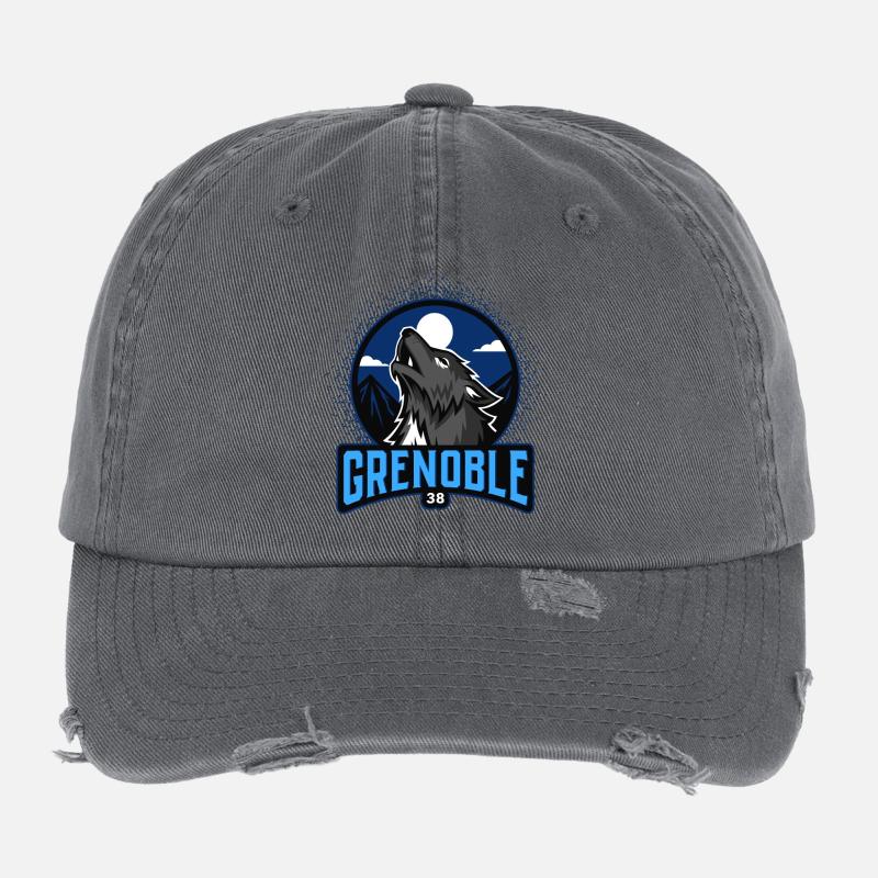 Grenoble et le loup Casquette vintage effet usé Flexfit