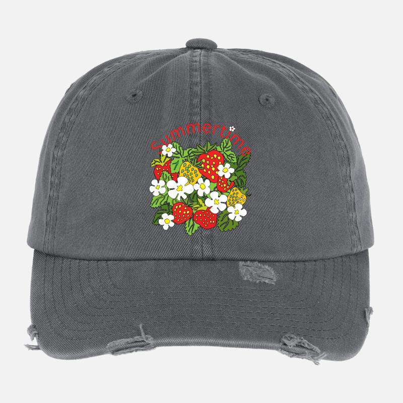 Summer Fruit Pattern Trio Flexfit Vintage Destroyed Cap