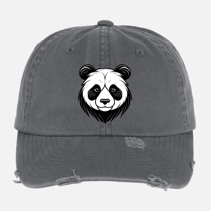 Panda Face Art Design Flexfit Vintage Destroyed Cap