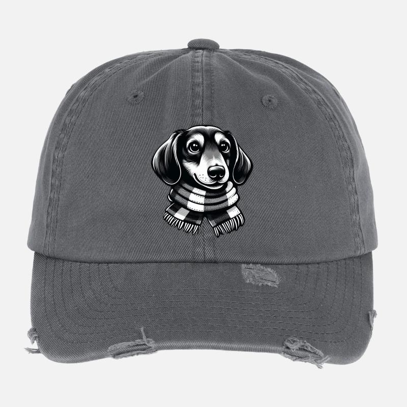 Dackel mit Schal Flexfit Vintage Destroyed Cap