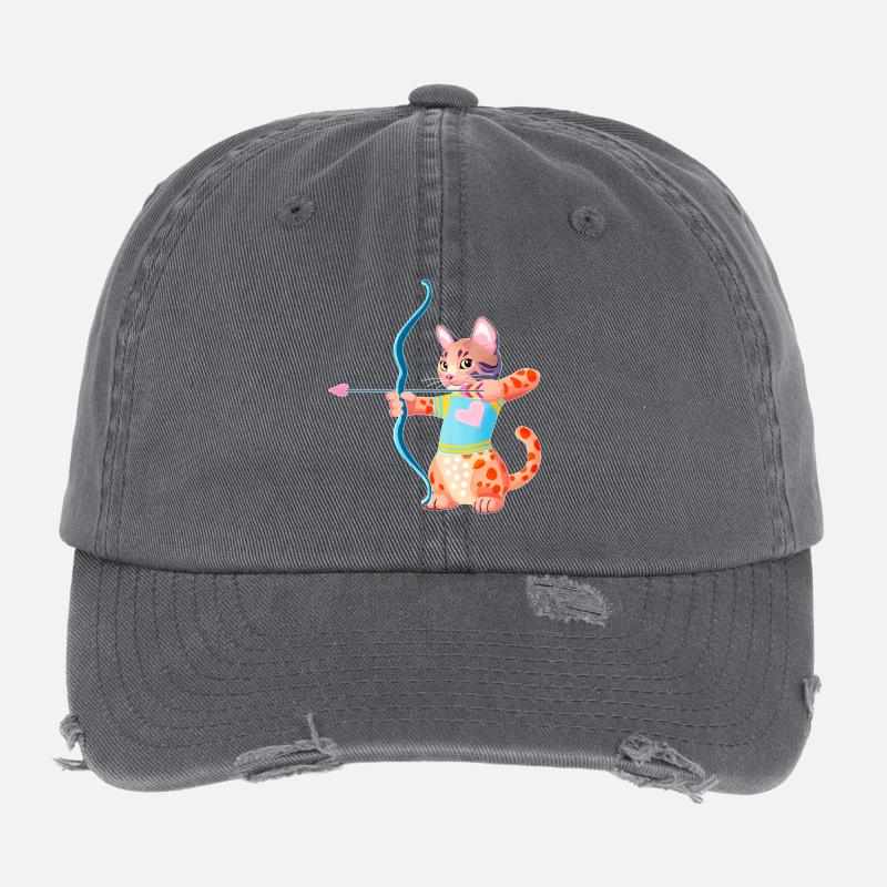 Blue Heart Archer Cat Flexfit Vintage Destroyed Cap