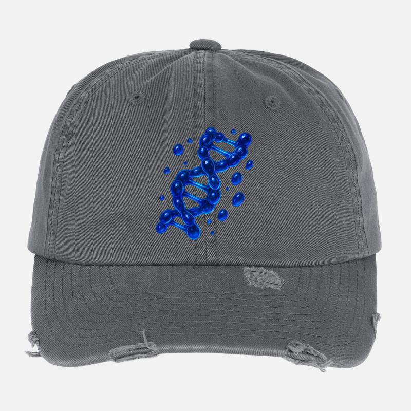 3D DNA Helix Molecule Blue Flexfit Vintage Destroyed Cap