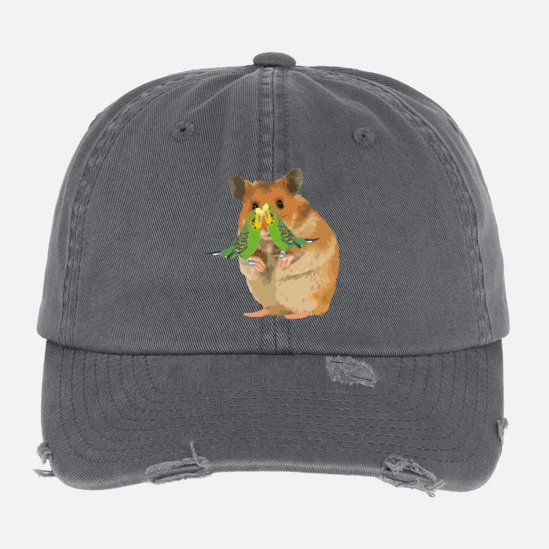 Hamster Menno mit zwei Wellis Flexfit Vintage Destroyed Cap