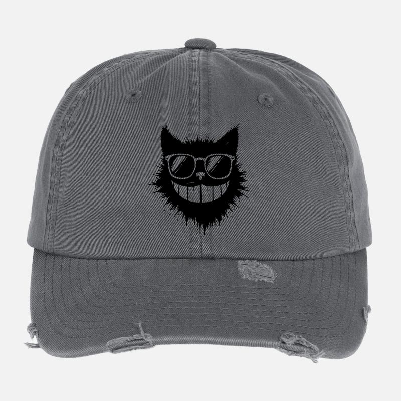 Chat de dessin animé avec des lunettes de soleil sur un sourire Casquette vintage effet usé Flexfit